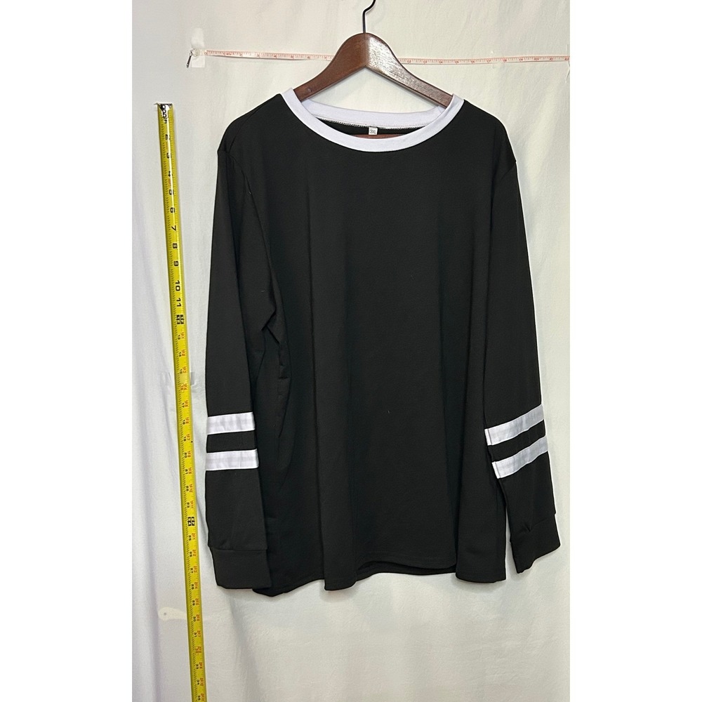 Womens 3XL Black Long Sleeve Crew Neck T Shirt White Stripe Accent Ringer Style